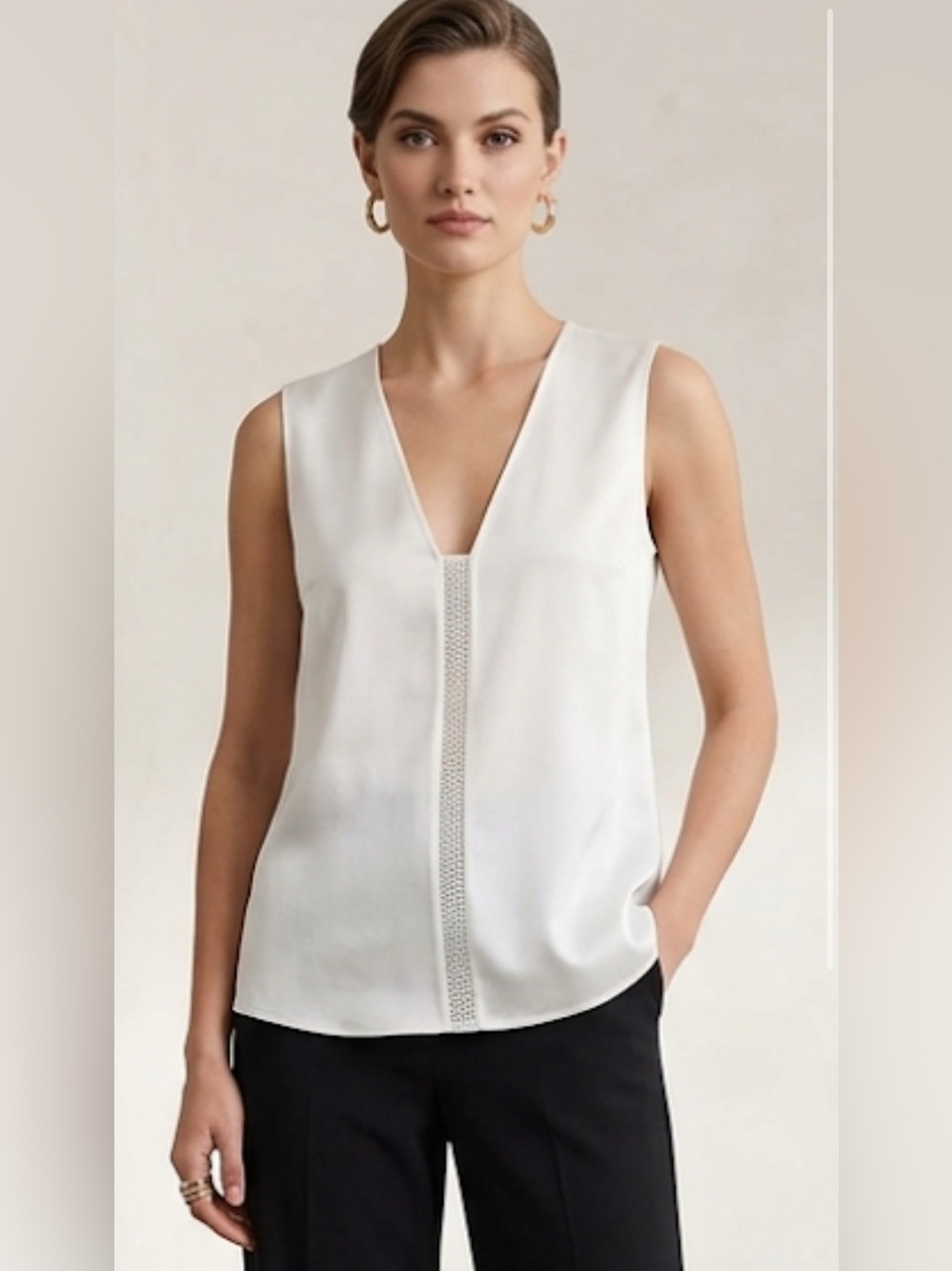 Vince Laser-cut Leather Paneled Silk Blouse
